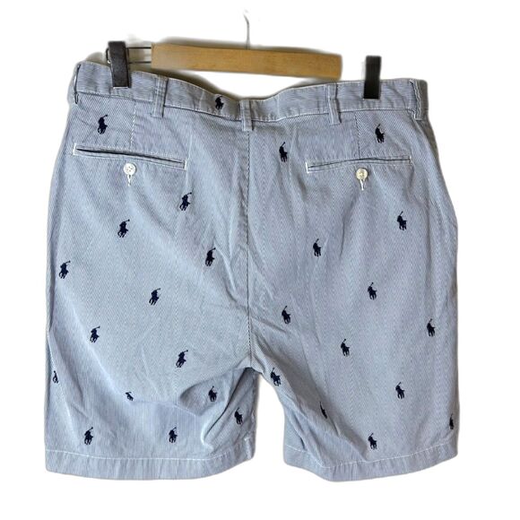 Polo Ralph Lauren Blue Pinstripe Embroidered Pony Flat Front Chino Shorts Sz 36 - Picture 5 of 13